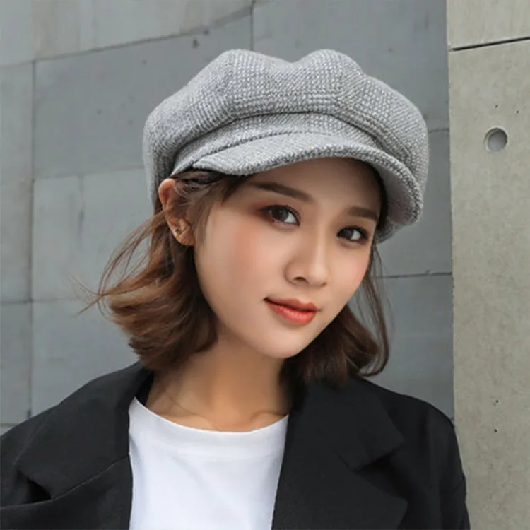 New Fashion Autumn Winter Beret hat Women Ladies Octagonal Newsboy Cap Female Vintage Plaid Artist Painter Beret Hat