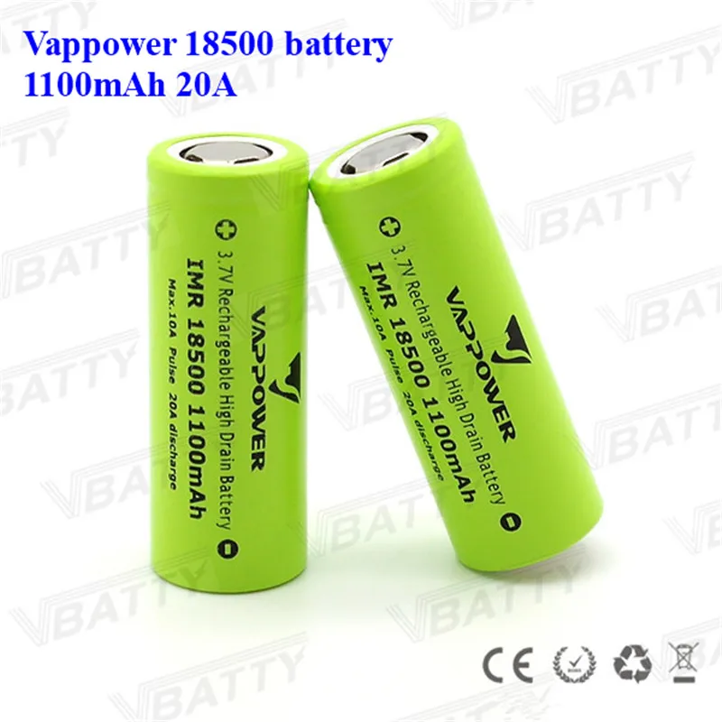 3 7 V 1100Mah IMR18500 литиевая аккумуляторная батарея Vappower 18500 1100mah 20A литий ионный