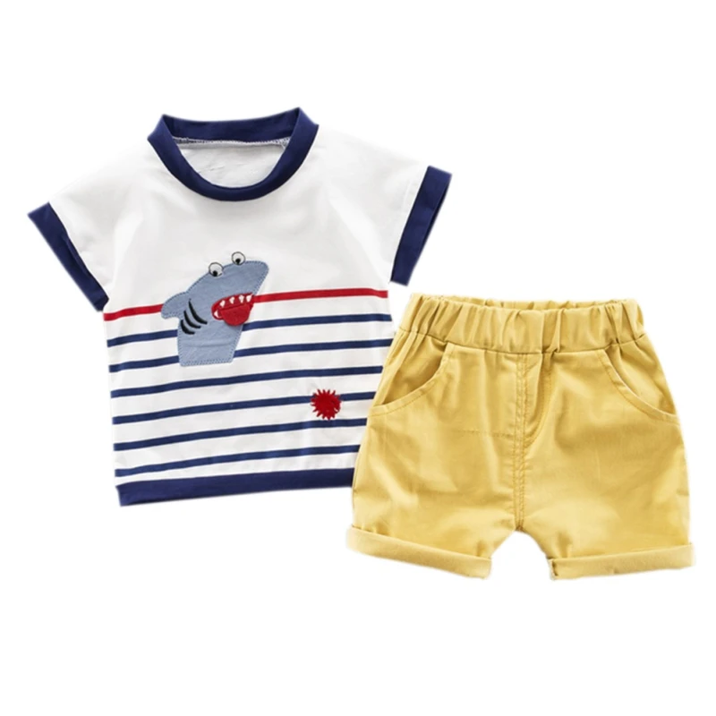 Детский костюм в полоску с принтом акулы комплект для малышей хлопковая рубашка