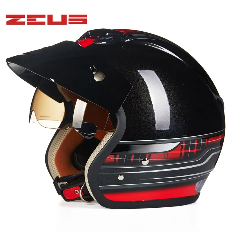 bright red lattice TAIWEN ZEUS moto rcycle открытый шлем солнцезащитные очки прочные Ретро Винтажные шлемы шлем мото точка одобренный скутер велосипедный шлем - Цвет: bright red lattice
