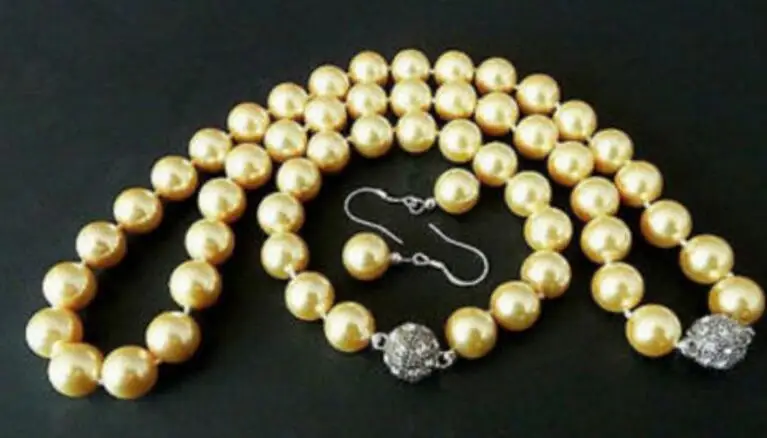 

Charming AAA 12mm GOLD Shell Pearl Necklace 20inch Bracelet 8"Earring Set