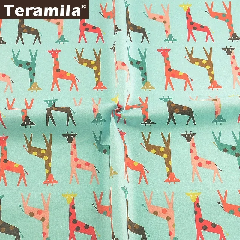 

Teramila Giraffe Animal Design 100% Cotton Fabric Green Home Tissu Tecido DIY Crafts Bed sheet Cloth Sewing Fat Quarters Telas