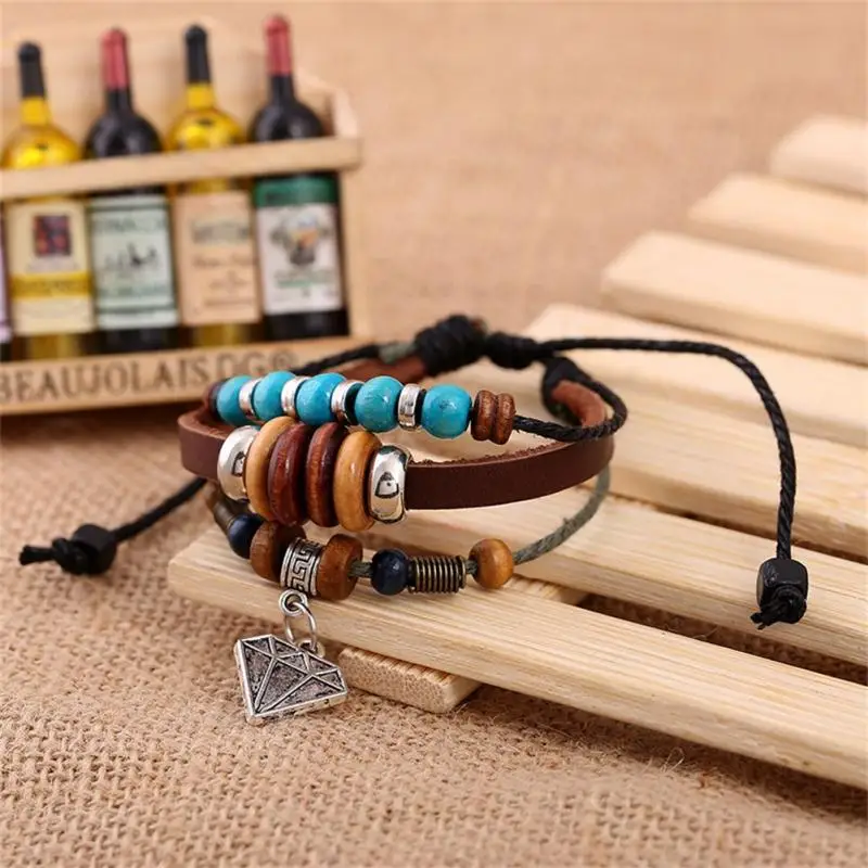 Ручной работы BOHO Тибет камень Многослойные Кожа подвеска браслет бусины