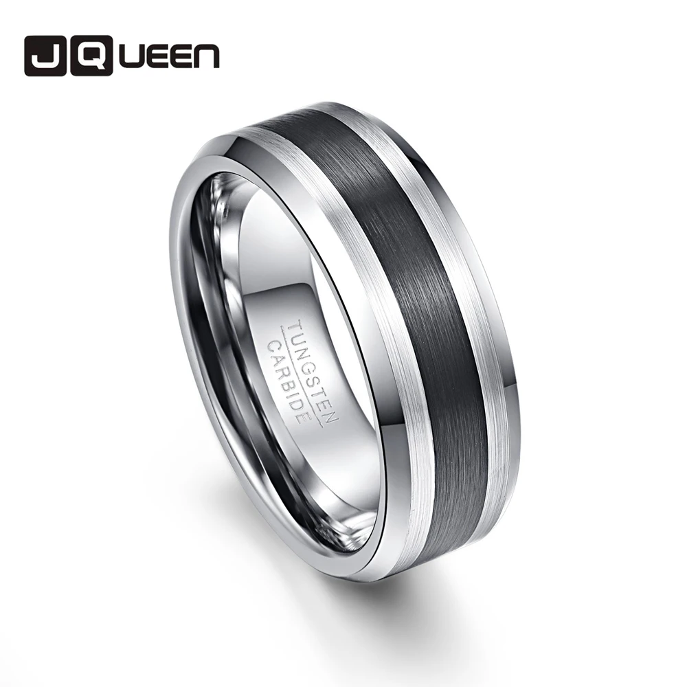Black White Men Rings 100% Tungsten Carbide Engagement Wedding Bands Anillos para hombres Pierscienie 8mm Width | Украшения и