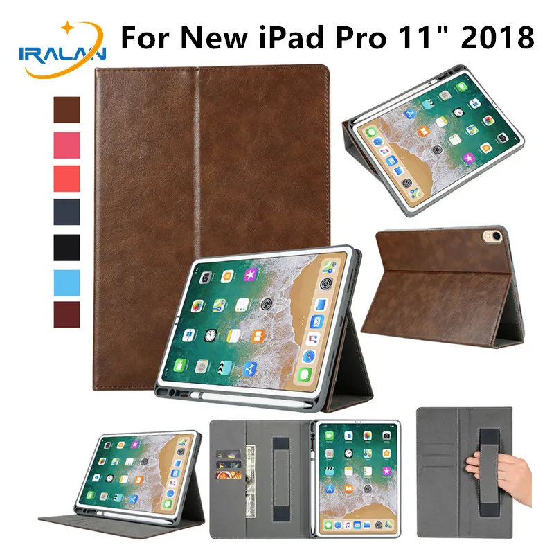 Новый Премиум PU кожаный ручной флип-чехол для Apple iPad Pro 11 2018 с держателем