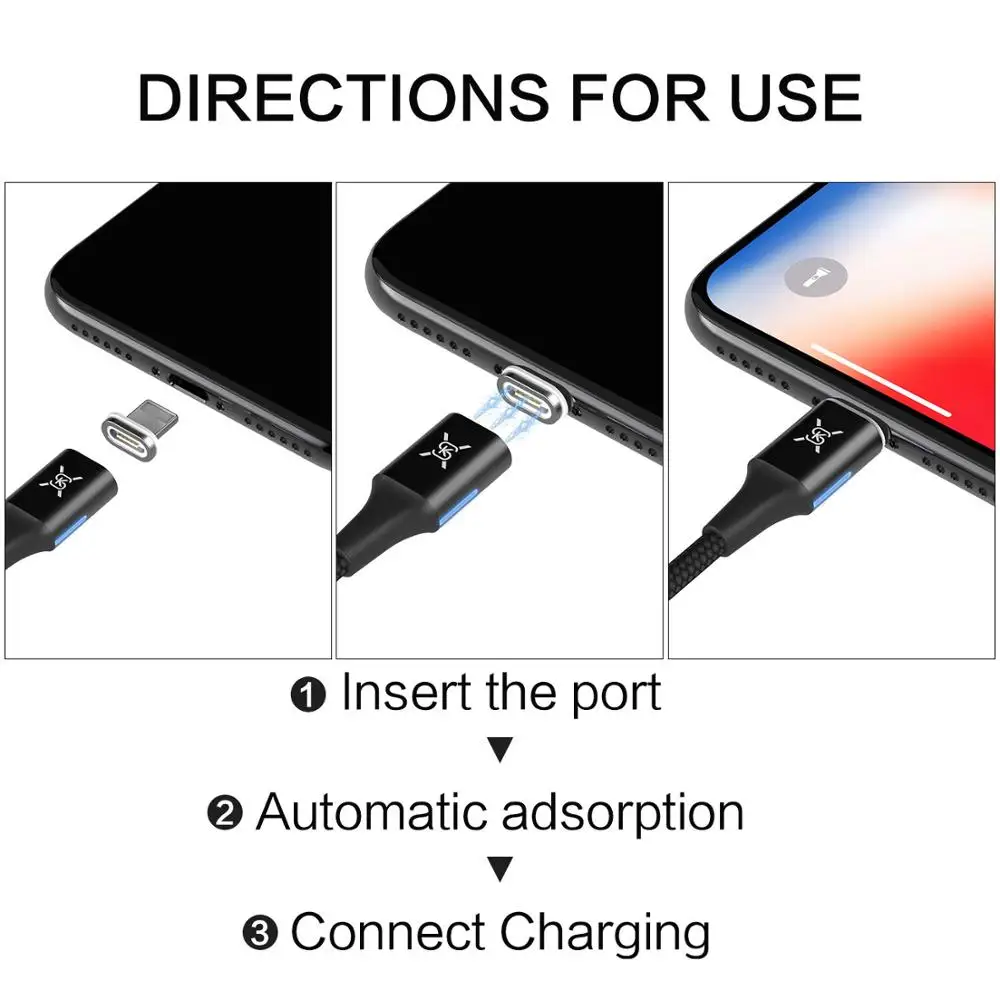 SIKAI 3A Магнитный зарядный кабель Micro USB C 3 в 1 для iPhone магнитный Android быстрой зарядки