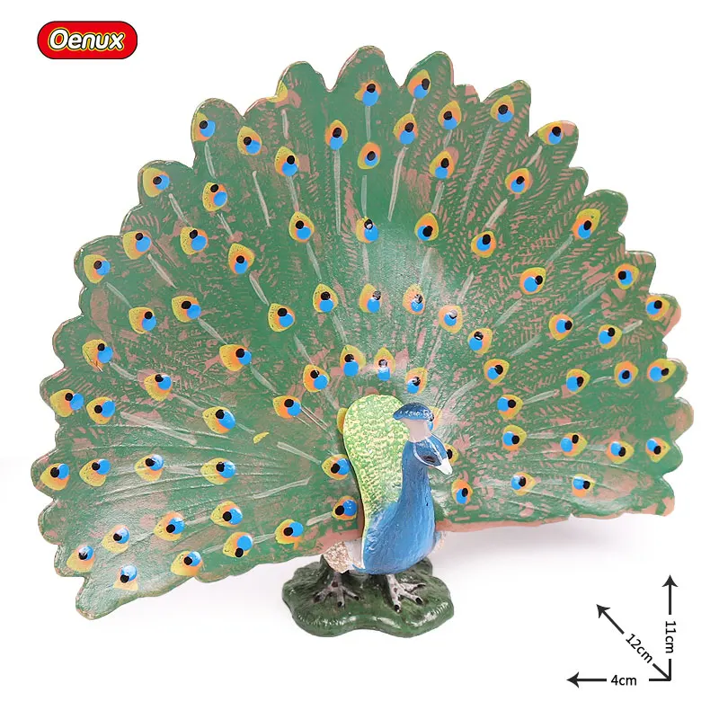 peacock Oenux оригинальные дикие животные Leopard Lion Модель фигурка Альпака Павлин Статуэтки-пауки миниатюрная Коллекция игрушек для детей - Цвет: peacock