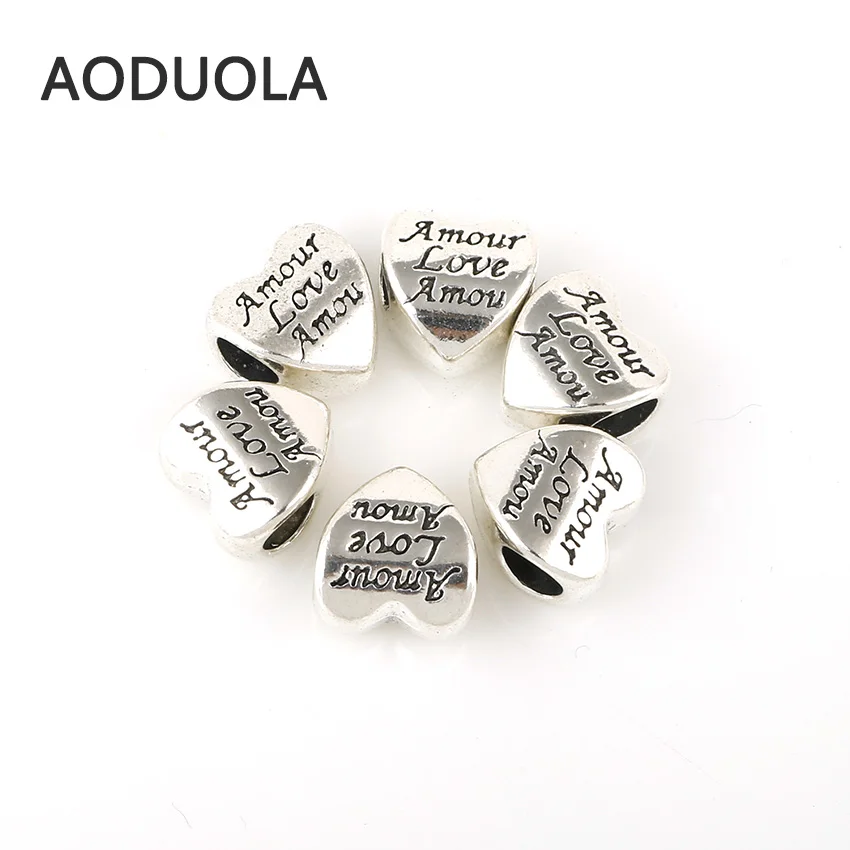 10 шт. в партии посеребренные бусины форме сердца с сердечком бусина буква DIY