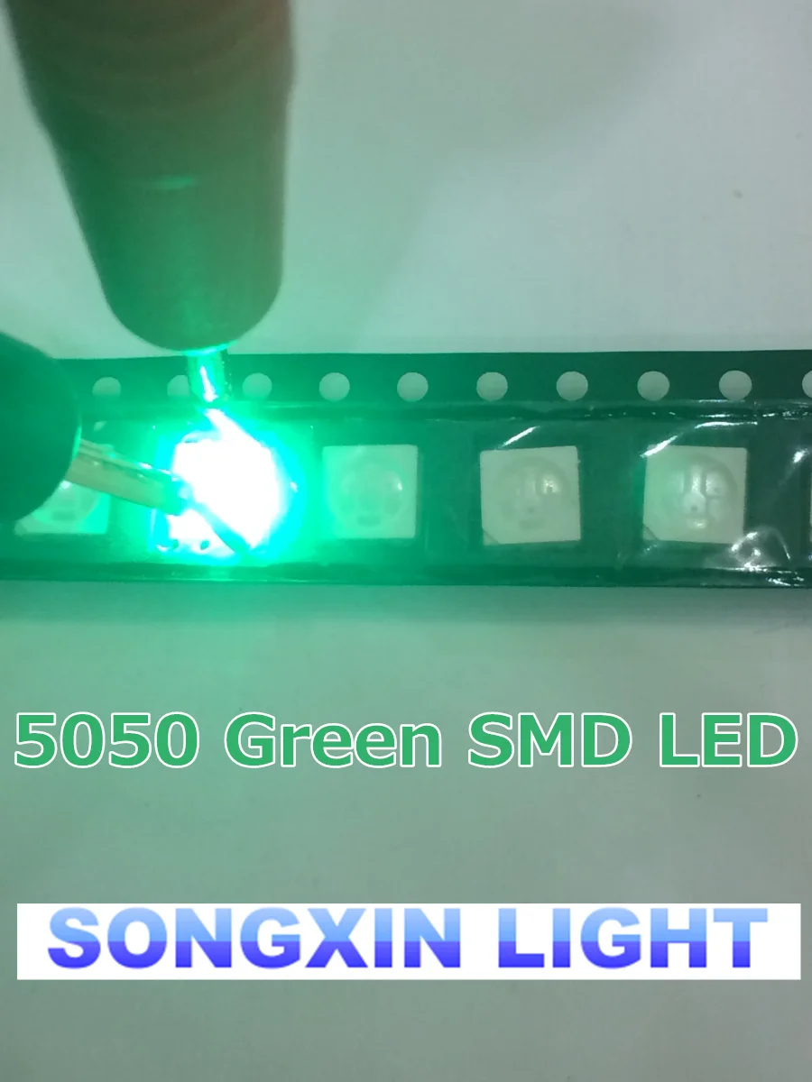 100 шт. 5050 SMD зеленые фотолампы с 3 чипами 9000 MCD ультраяркие светодиоды высокого