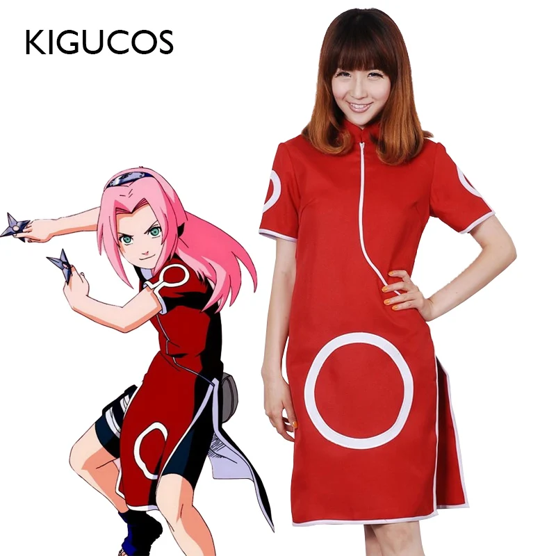 KIGUCOS Аниме Наруто Косплей костюмы Харуно Сакура Униформа платье костюм для