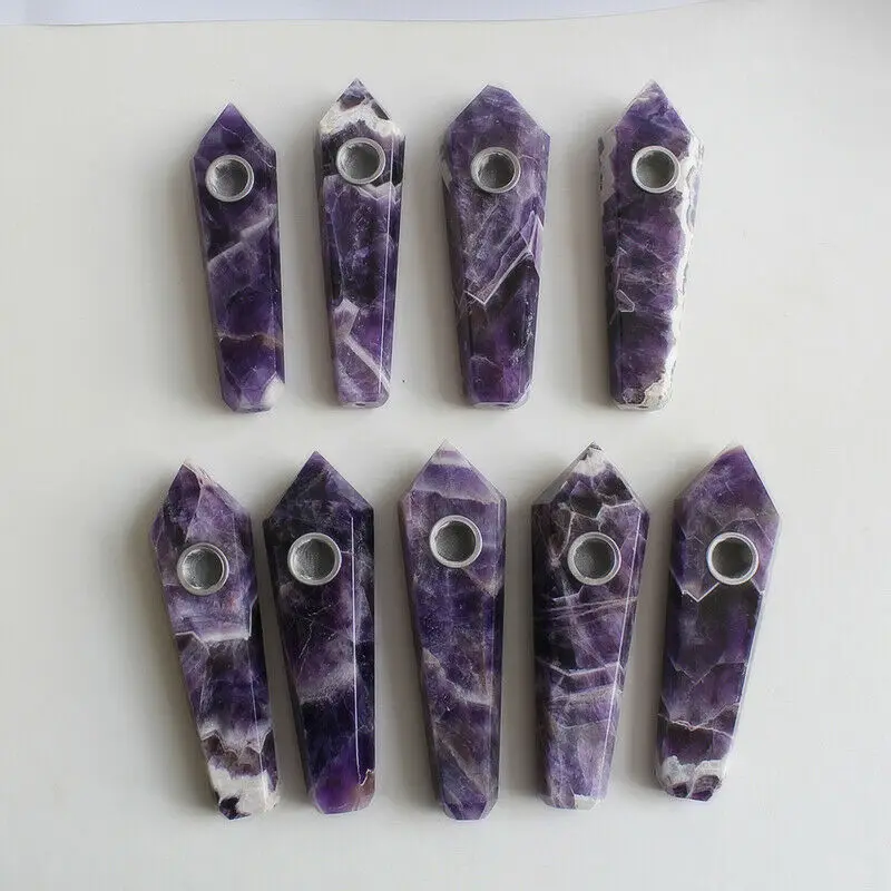 

dream amethyst crystal smoking pipes natural stone and minerals quartz cigarette pipes wand reiki healing for gifts 1pcs