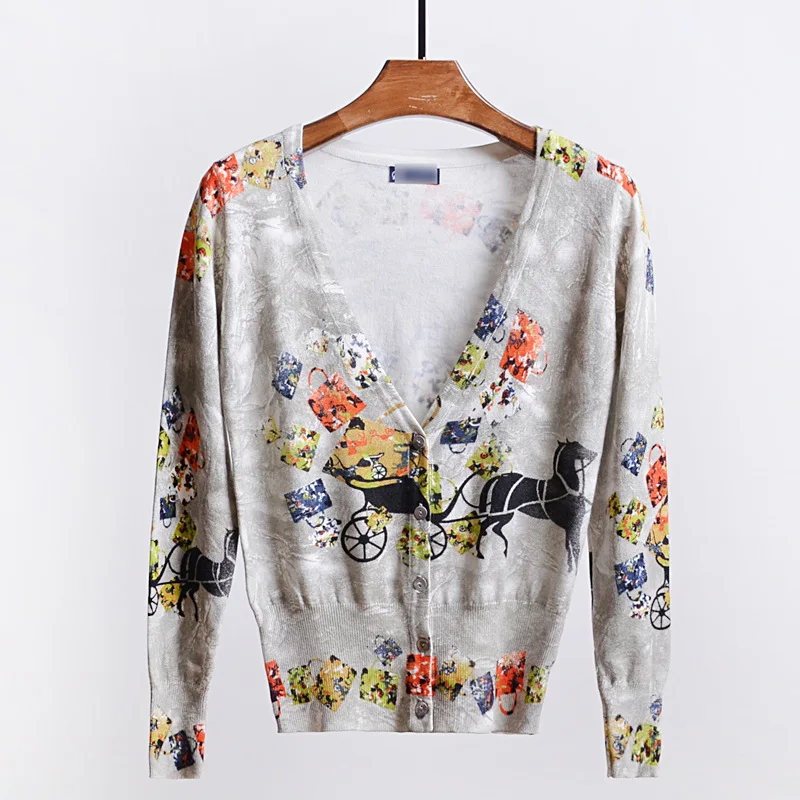 2018 New printed cardigan cfall and winter sweet sweaters women cart bag sweater design new |