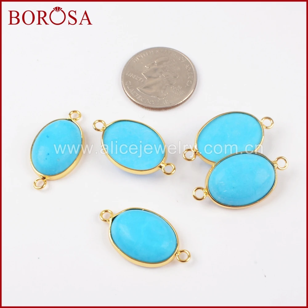 BOROSA Стильный золотой цвет Овальный Синий Камень Howlite соединитель двойные