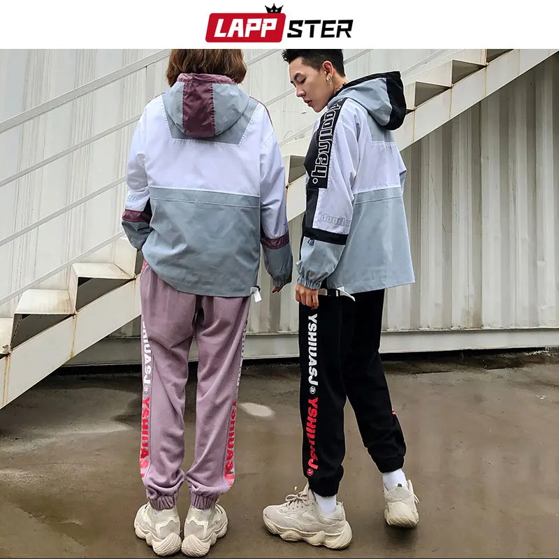 LAPPSTER Лоскутная уличная одежда, спортивный костюм для мужчин, мужские костюмы Харадзюку для бега, винтажные толстовки с капюшоном, модные штаны для бега