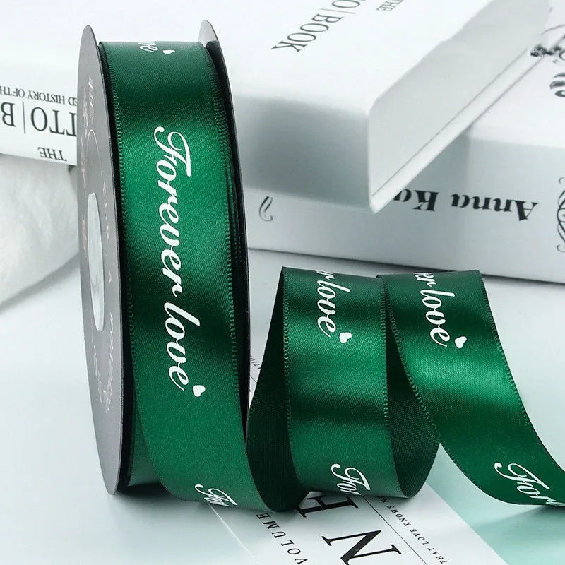 Dark Green 25 мм Forever Love Полиэфирная Лента Сделай сам бант ленты для поделок Упаковка для подарков цветов, цветов, декорирование выпечки корсажные ленты - Цвет: Dark Green