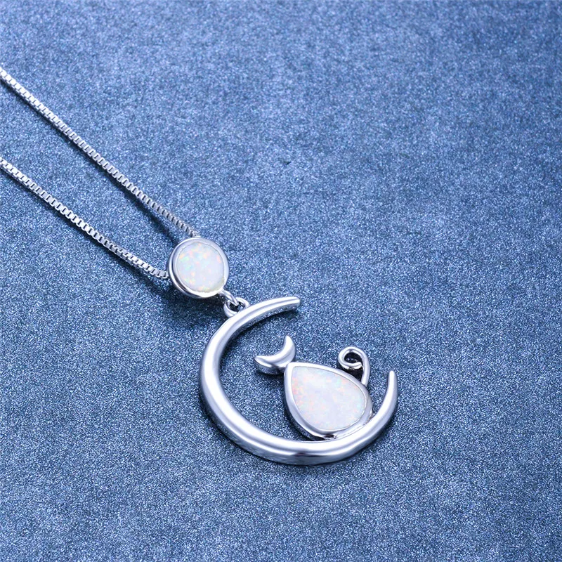 Милые Женские Подвески с большим котом и луной модные ожерелья серебряного цвета