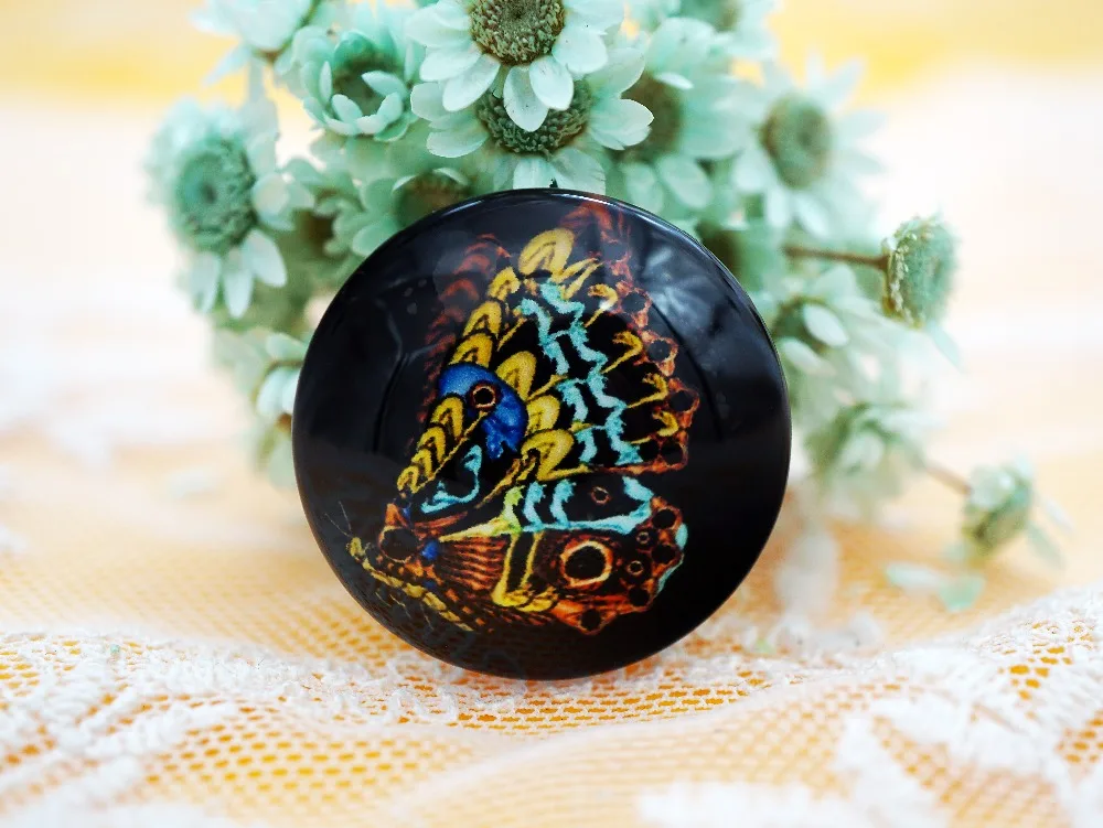 

New Fashion 5PCS/lot Round 25MM Glass Butterfly Pattern Cabochon Glass Crafts Jewelry Accessories Supplies 3000-410