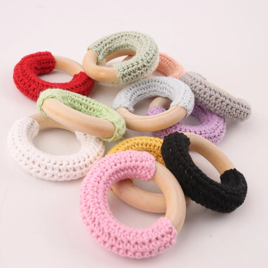 

10pcs 50mm Wood Teether Crochet Ring Charms Baby Nursing Accessories Handmade DIY Beacelet Necklace BPA Free Baby Teething