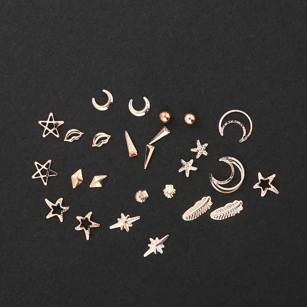 Hot 12 Style Punk Metallic 3D Moon Starfish Nail Art Decorations Multicolor Studs Horse Eye Rhinestones for Decora | Красота и