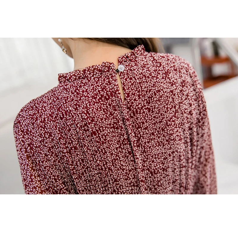 Новинка весны 2019 шифоновое платье с цветочным принтом со стоячим воротником