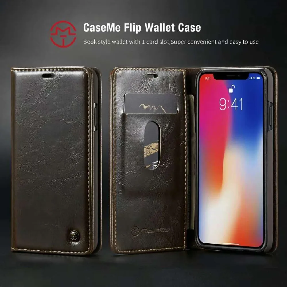 Флип-чехол CaseMe кожаный для iPhone XS Max чехол XR Магнитный чехол-кошелек с отделениями