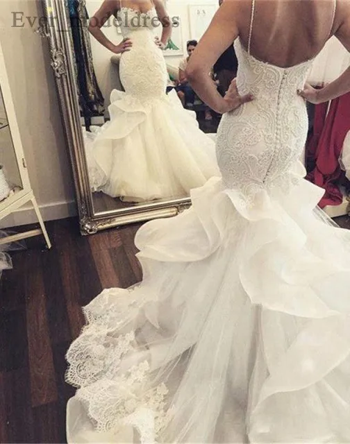 

Luxury Mermaid Vestidos de Noiva 2019 Lace Wedding Dresses Sweetheart Appliques Spaghetti Straps Court Train Robe De Mariee