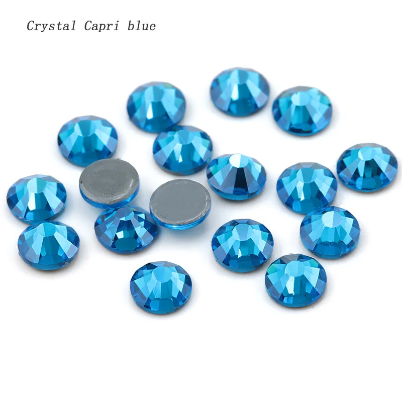 Crystal capri blue Новинка, цветные стразы SS16 SS20 из кристального стекла, стразы с плоской задней поверхностью, горячая фиксация, стразы для горячей фиксации, украшения своими руками - Цвет: Crystal capri blue