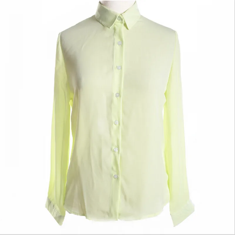 Blusas Feminias 2015 Summer Autumn Women Casual Turn-down Collar Chiffon Blouses Solid Long-sleeved Shirts Tops Plus Size |