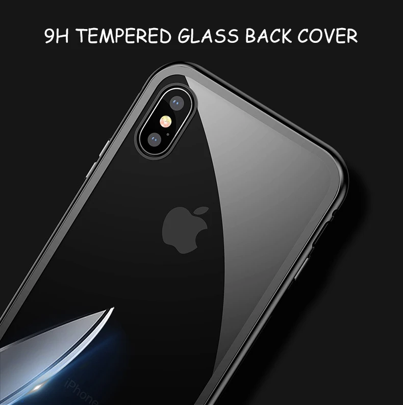 Magnetic Adsorption Phone Case Metal Magnet Absorption Screen Protector Tempered Glass Flip Cover For iPhone X 8 7 Plus |