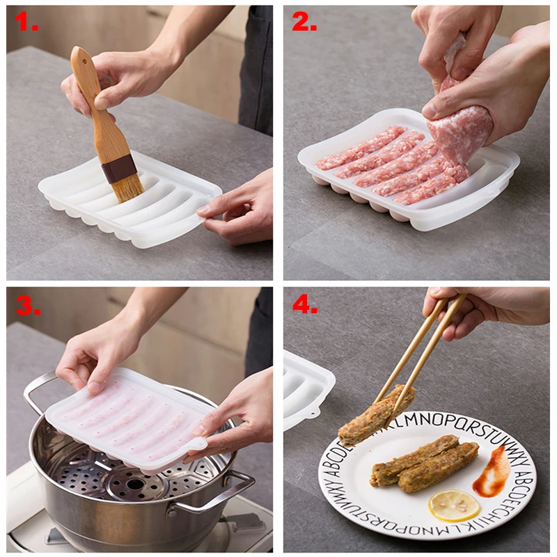 MAIKAMI Sausage Making Mold Silicone Burger Hot Dog Maker Mould With 6 Cavity Patty Makers Microwave Oven Safe Kitchen Gadgets