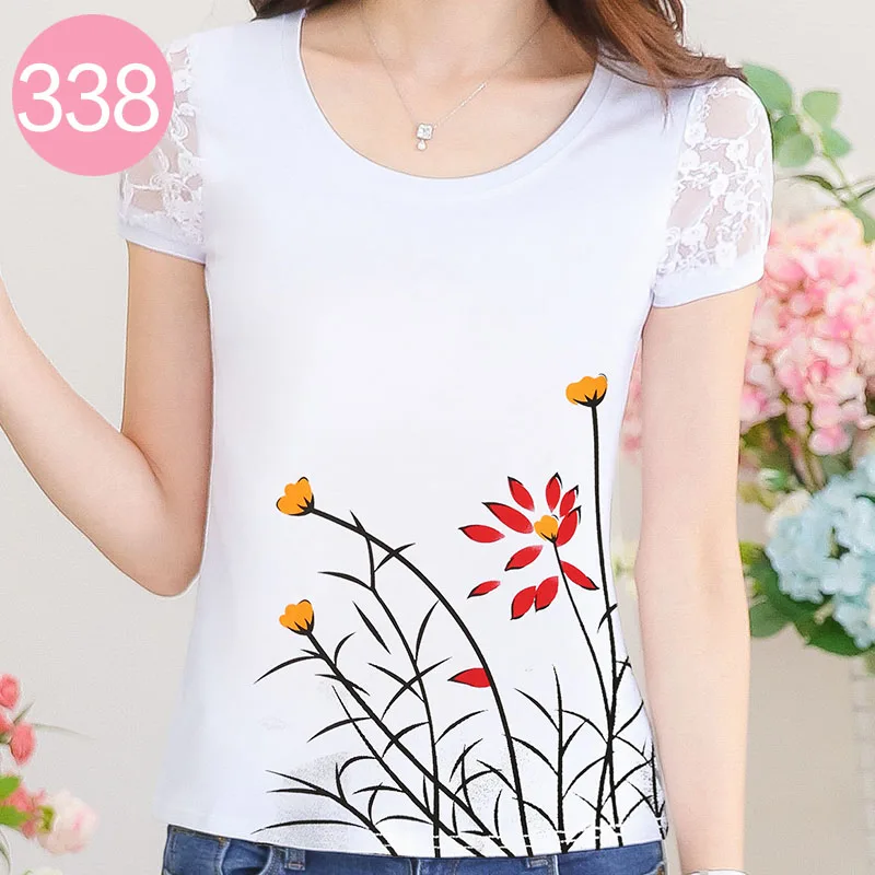 Camisetas verano mujer женские Стразы с коротким рукавом футболки женские топы с бриллиантами цветочный принт женские футболки Vetement Femme