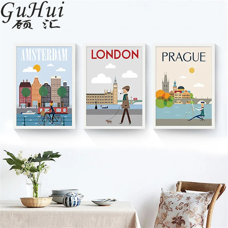 Солнечный Праздник современные европейские города художественные плакаты