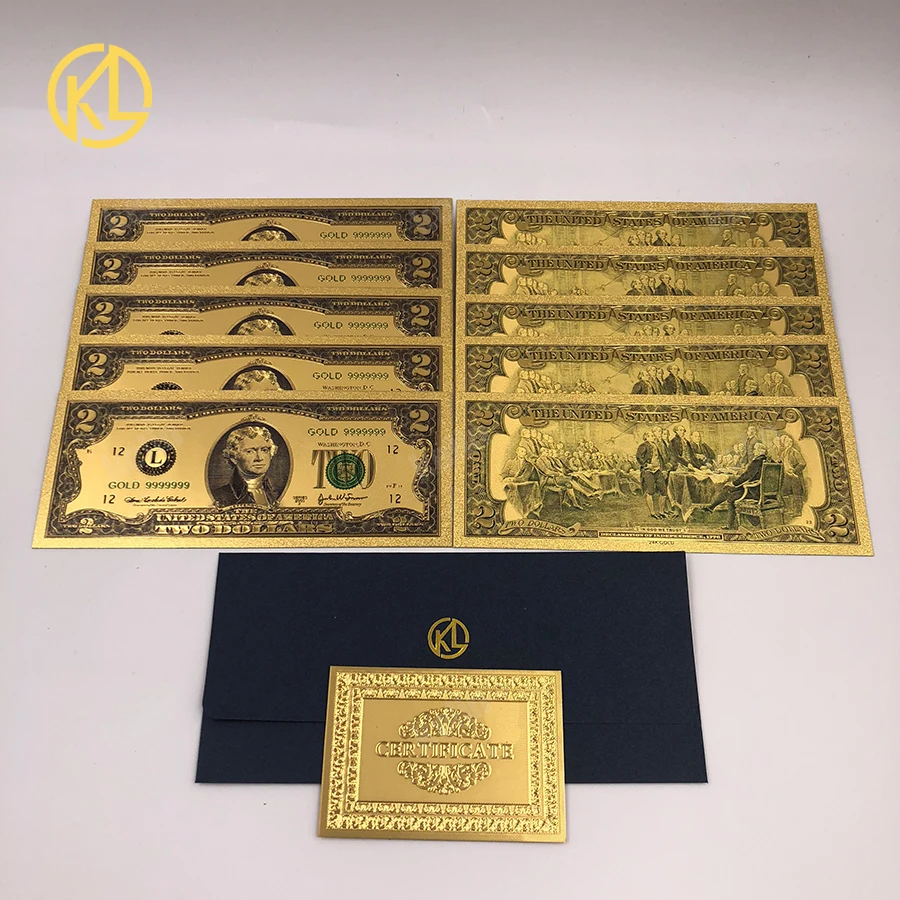 

Золотые банкноты 10 шт./лот Америка 2 доллар США для коллекции и подарков