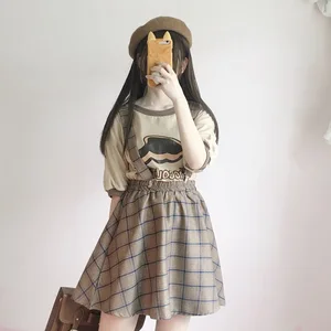 Юбка женская трапециевидная в клетку, винтажная Милая Повседневная мини-юбка в японском стиле Харадзюку, с завышенной талией, на застежках, в стиле Харадзюку