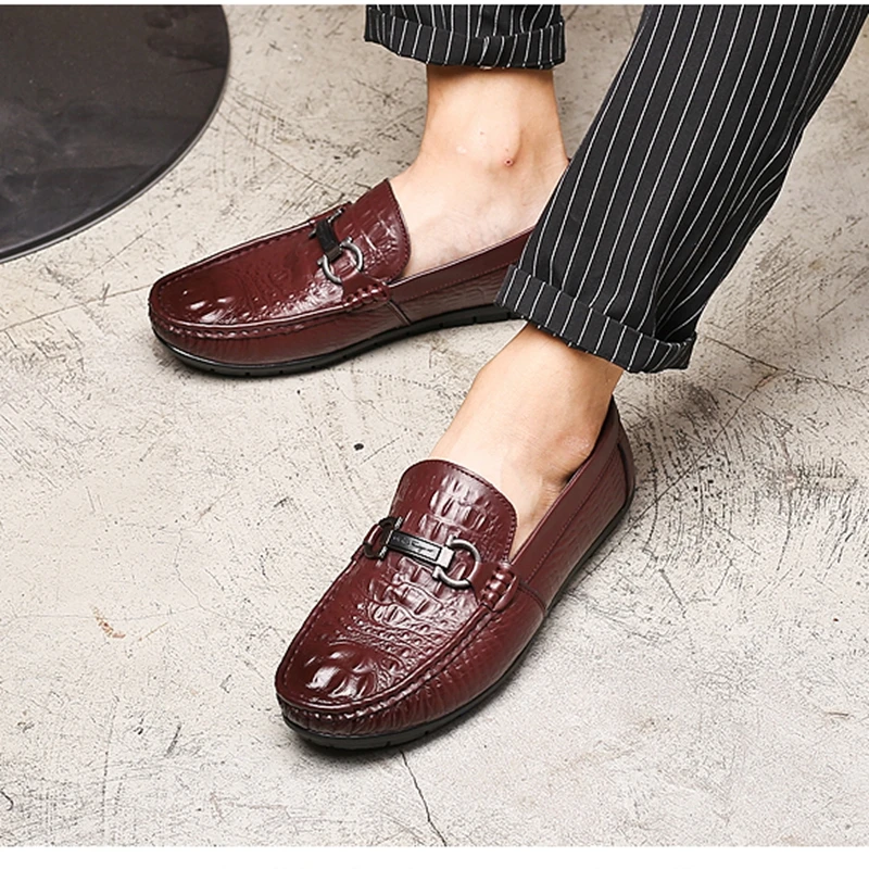 WENYUJH Genuine Leather Mens Moccasins Shoes Crocodile Slip On Breathable Casual Loafers Comfortable Driving Footwear | Обувь