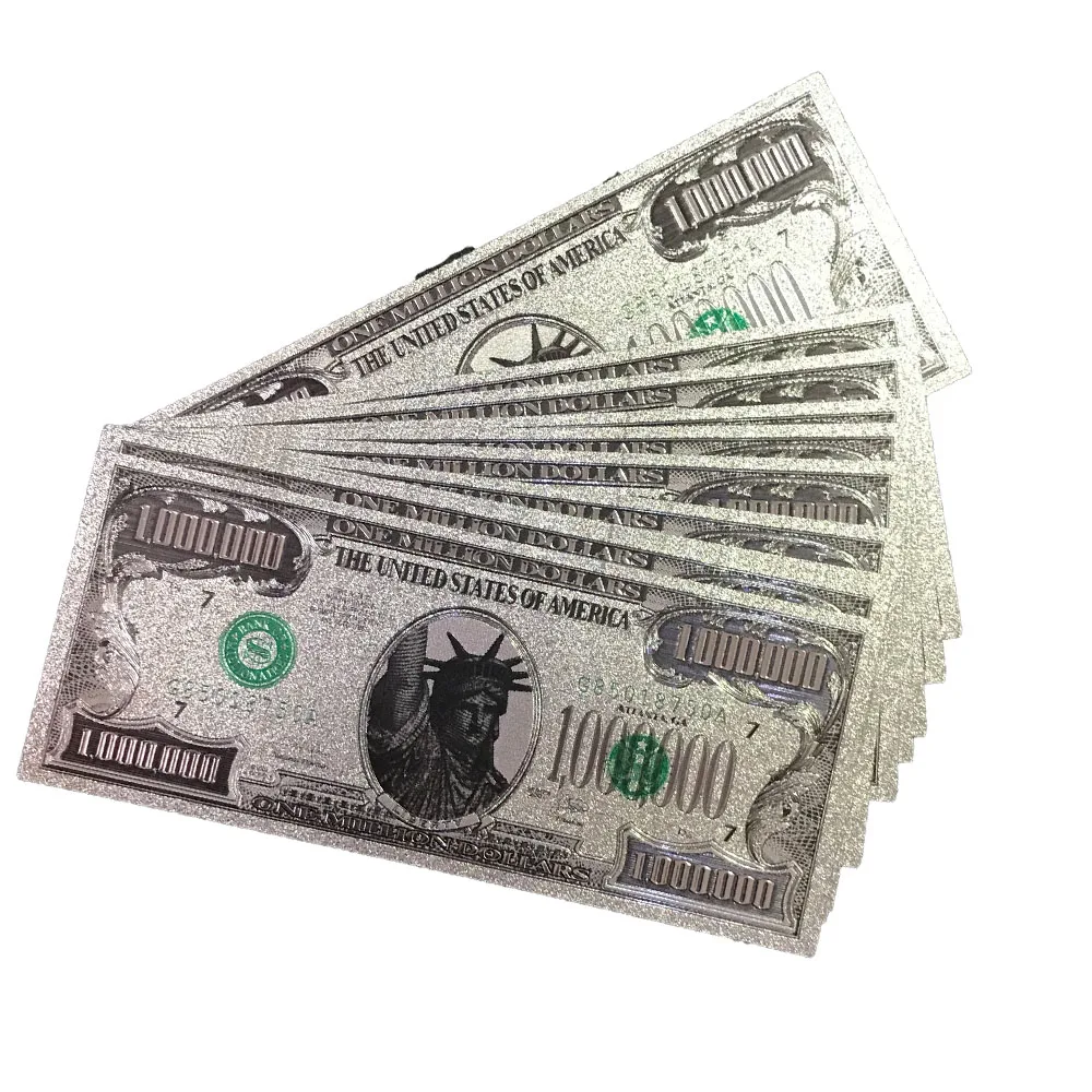 

10pcs/lot 24k Gold Banknotes USA 1 Million Dollar Foil Bills Collections Currency Silver Fake Money Home Decor Bank Notes