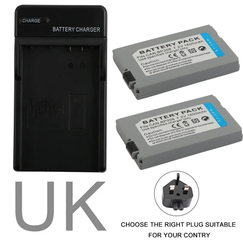 UK 2x BP-208 BP 208 Камера Батарея+ быстрая Зарядное устройство для Canon DC10 DC19 DC20 DC21 DC22 DC40 DC50 DC51 DC95 DC100 DC200 DC201 DC210 - Цвет: UK