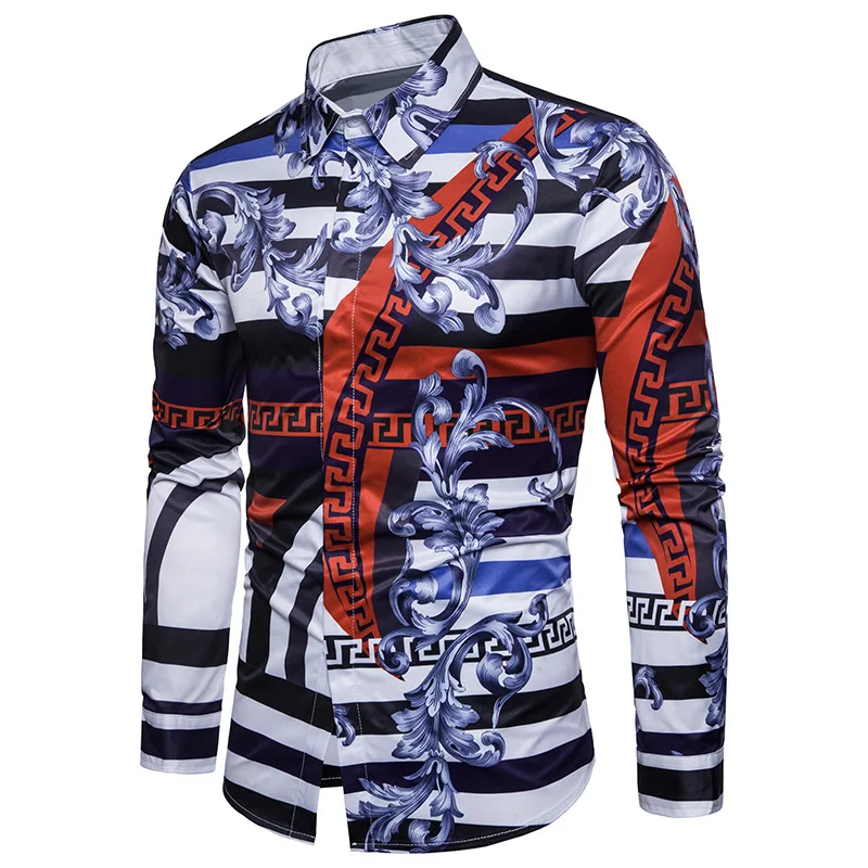 Мужская рубашка с длинным рукавом и принтом|Классические| |