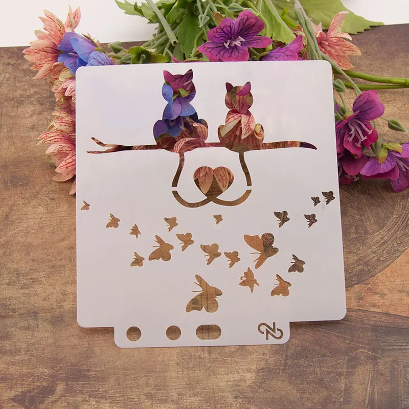 13 см 5 1 &quotLover Cat Heart DIY Многослойные трафареты настенная живопись раскраска для