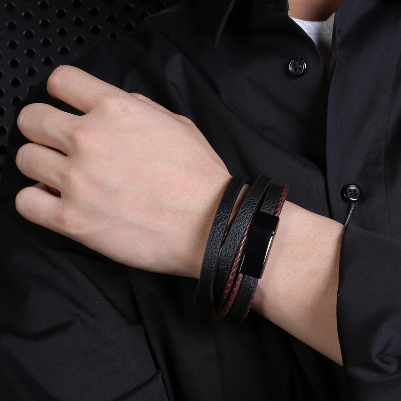MOZO Мода 2021 новинка ювелирные изделия мужской браслет кожаная большая черная