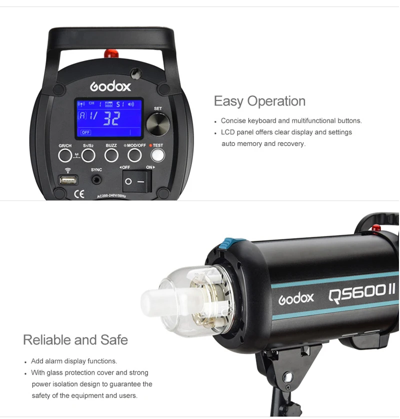 Беспроводная студийная стробоскопическая вспышка Godox QS400II 400WS/QS600II 600WS/QS800II 800WS/QS1200II 1200WS+ X1 2,4G