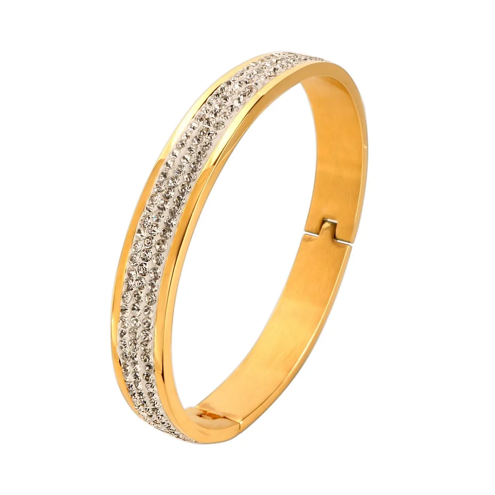 

Classic Luxury Brand Bracelets & Bangles for Women Stainless Steel Rose Gold Color Cuff Bangle Zircon Inlaid for Ladies Jewelry