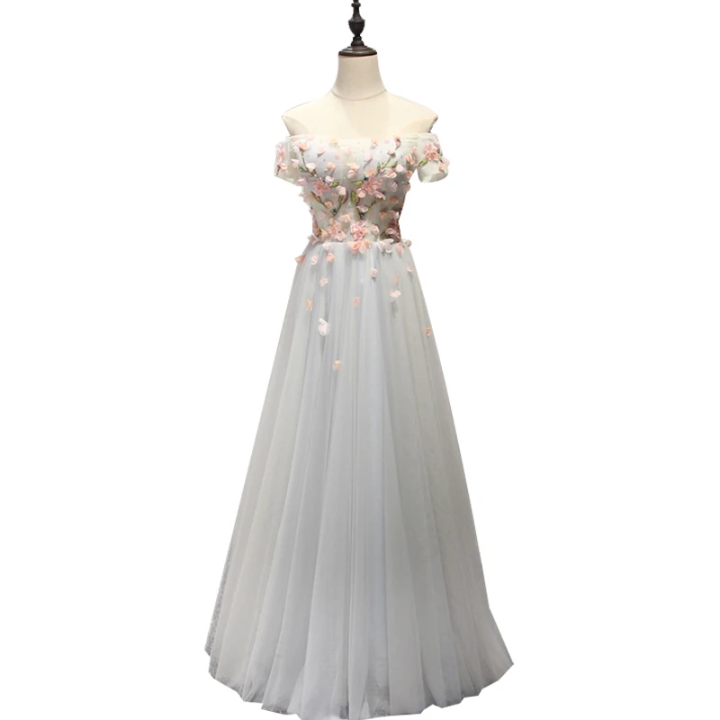 2018 Sweet Lace Flower Evening Dress Boat Neck Floor-length Long Formal Dresses Bride Banquet Elegant Party Gown | Свадьбы и