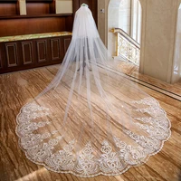 romantic 5m wedding veil cathedral two layer lace appliqued long bridal veils with comb woman marry gifts 2019 new accessories