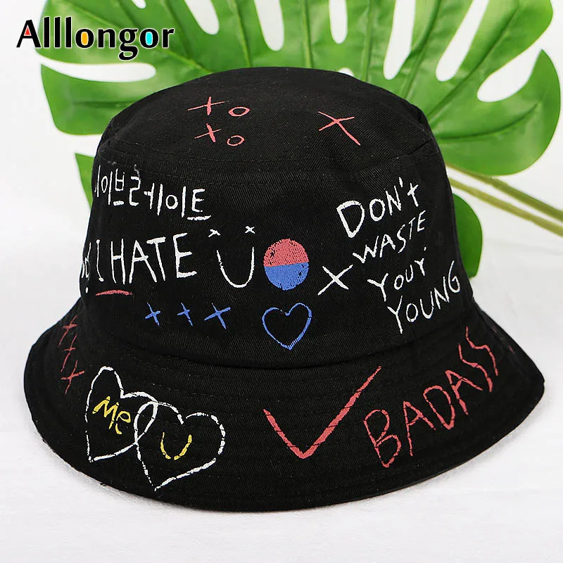 Черная Панама мужская шляпа Хип Хоп Лето 2019 Харадзюку женские с надписями