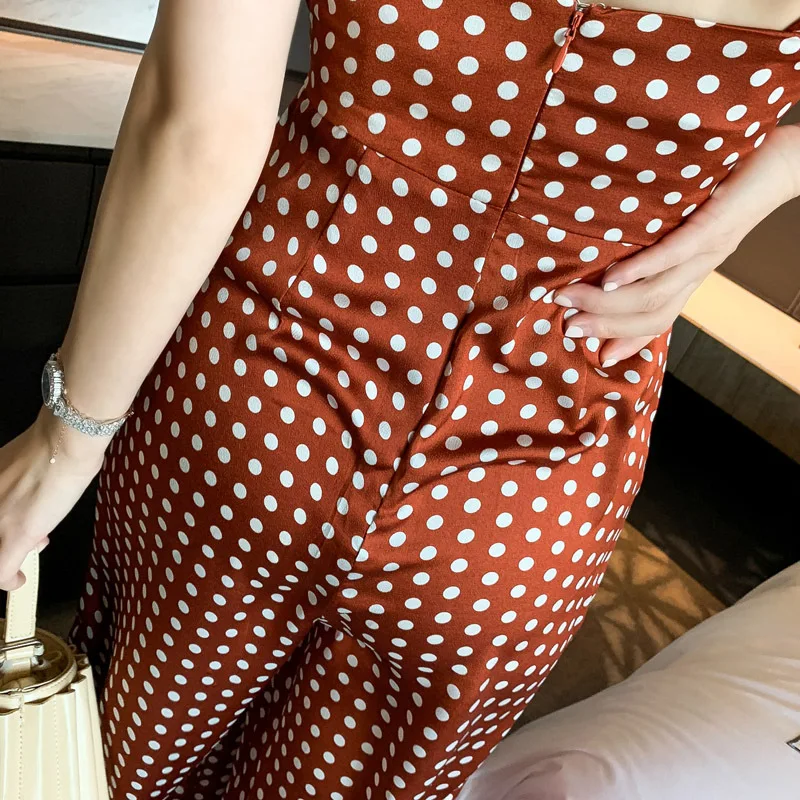 Лето 2020 Длинные Комбинезоны сексуальный женский комбинезон в горошек вечерние с вырезами на тонких