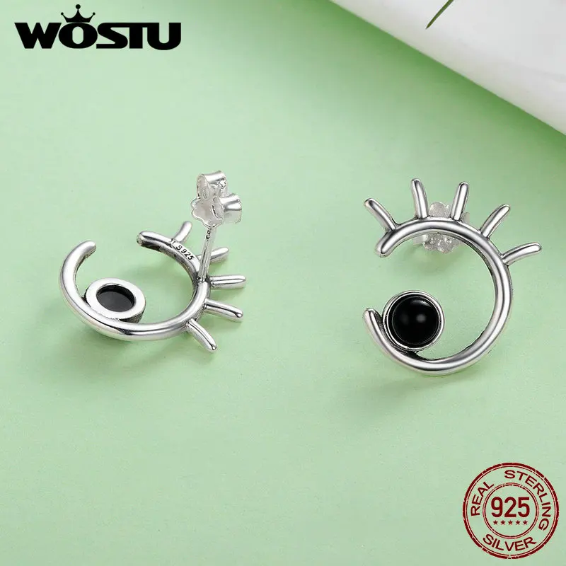 WOSTU Фирменная Новинка реальные 100% 925 пробы серебро мультфильм глаза серьгу для