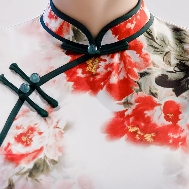 

Knee Length Cheongsam Vintage Chinese Mandarin Collar Dress 2019 New Womens Summer Rayon Qipao Slim Party Dresses Vestido S-3XL