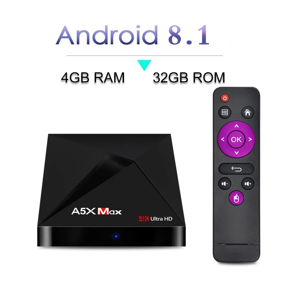 A5X MAX Android 8 1 ТВ коробка 4 ГБ 32 Smart RK3328 Quad Core 2 г/5 г Wi Fi Bluetooth 0 HDMI К Media Player|ТВ-приставки и