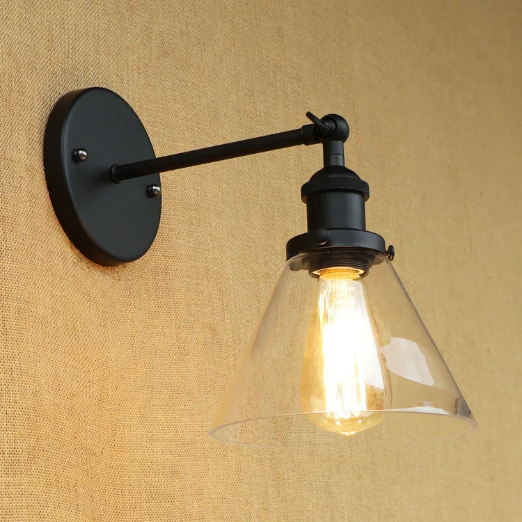 Style Loft Industrial Wall Light Vintage Glass Lampshade Edison LED Stair Lights Black Sconce Appliques Murale Lampen | Лампы и